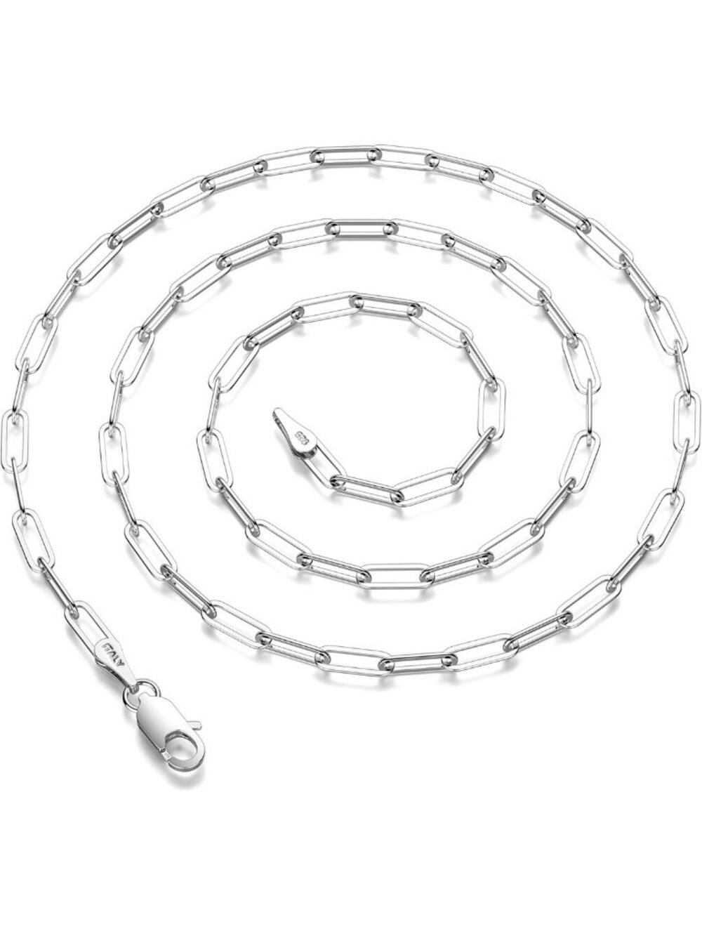 925 Sterling Silver Paperclip Chain Necklace for Women & Men, Diamond Cut, 16-30